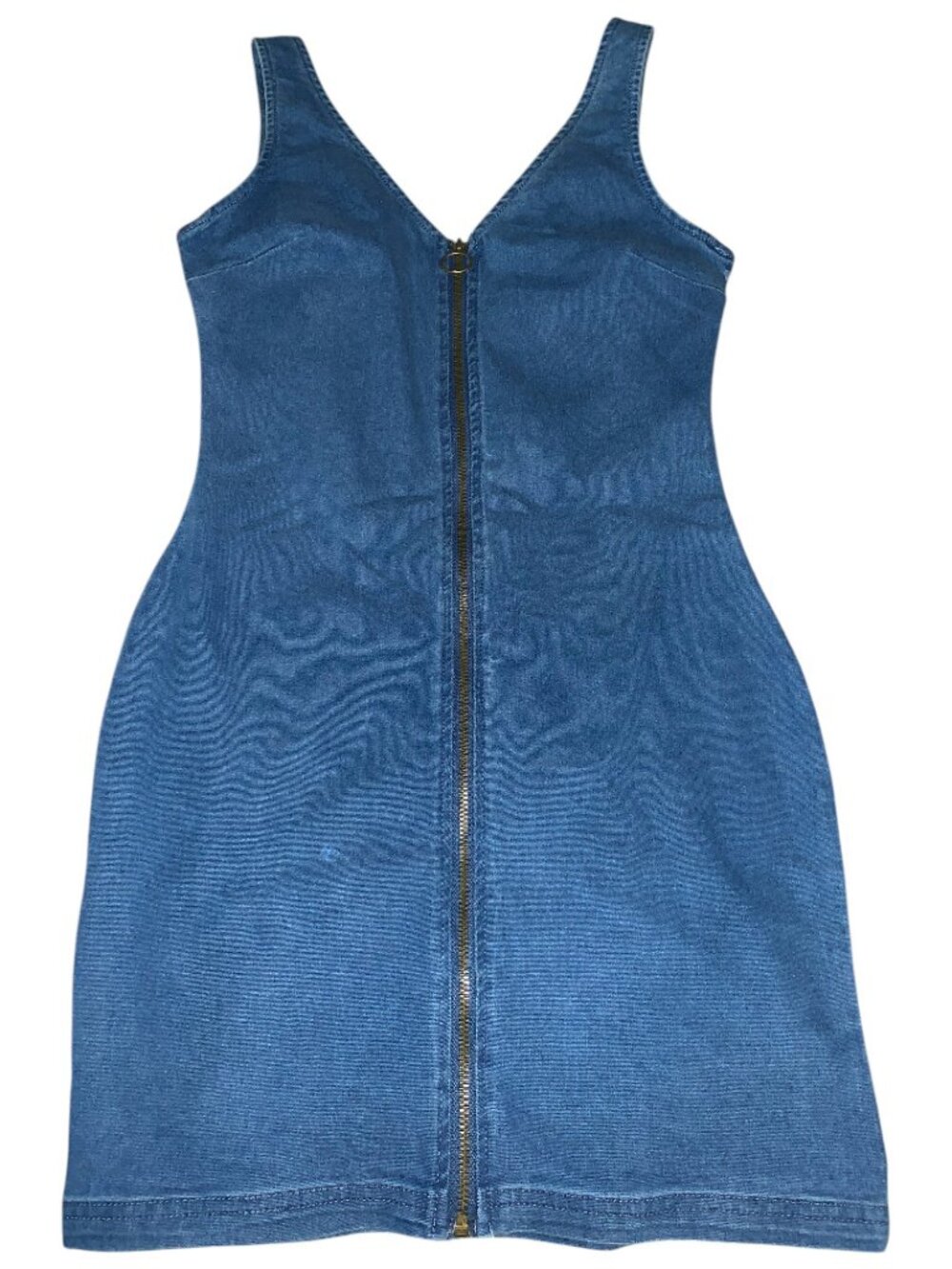 NWOT 7th & Hudson Denim Mini Dress Blue Full Zip Sleeveless Bodycon Small